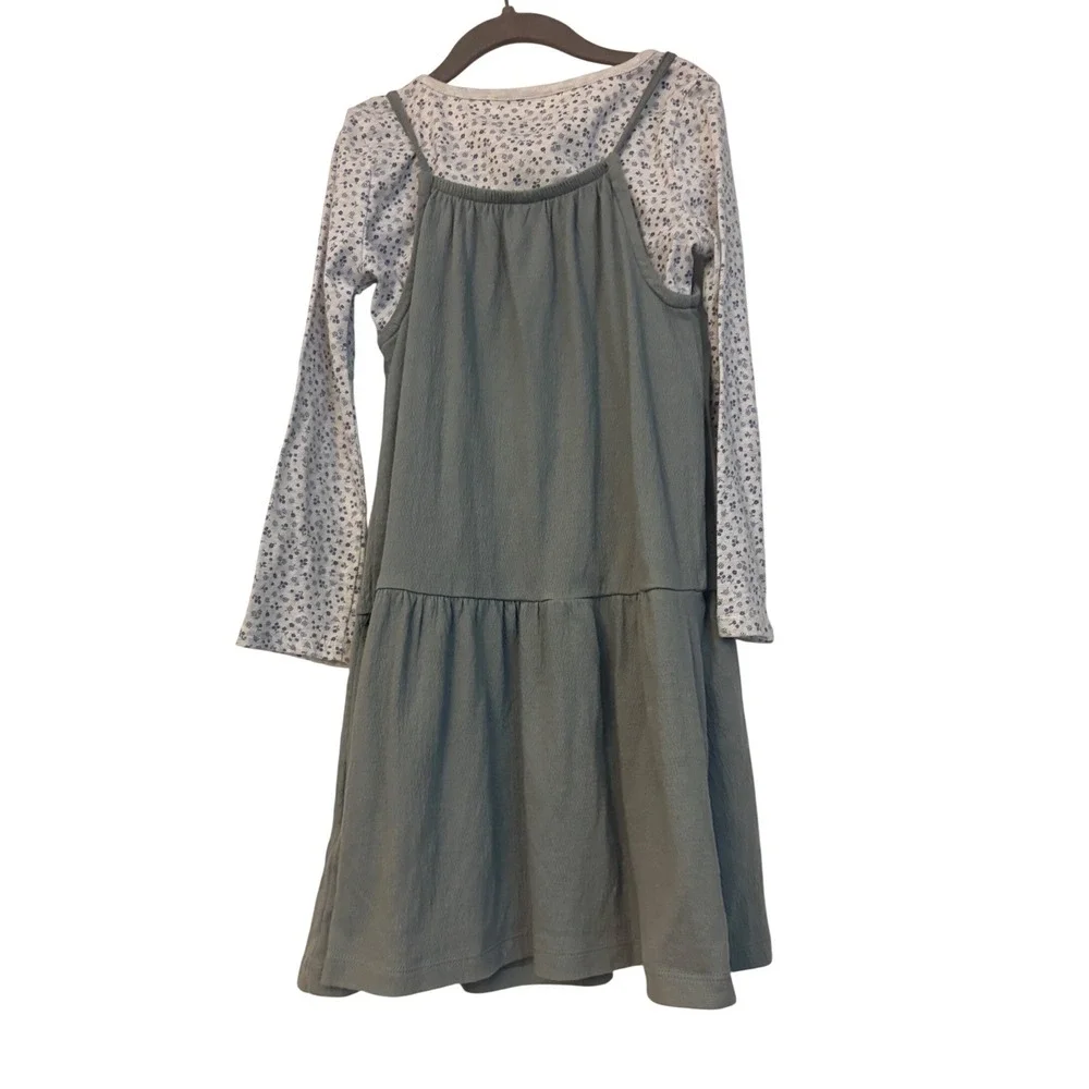 Carters Girls 7 2-Piece Set Floral Long Sleeve Top and Green Ribbed Jumper Dress